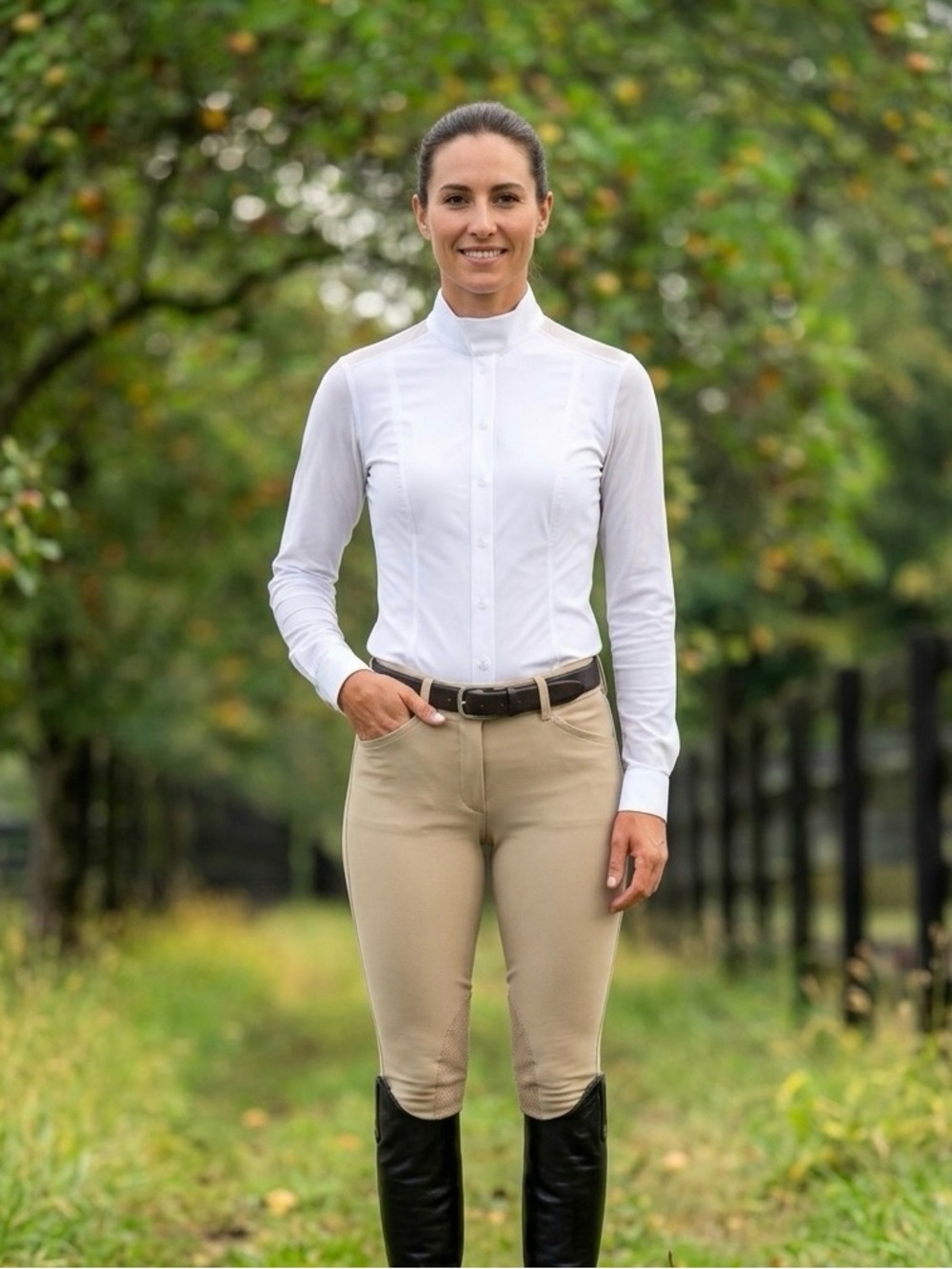 FITS Button Up Show Shirt Mesh Long Sleeve Equestrian Off White Ivory Medium